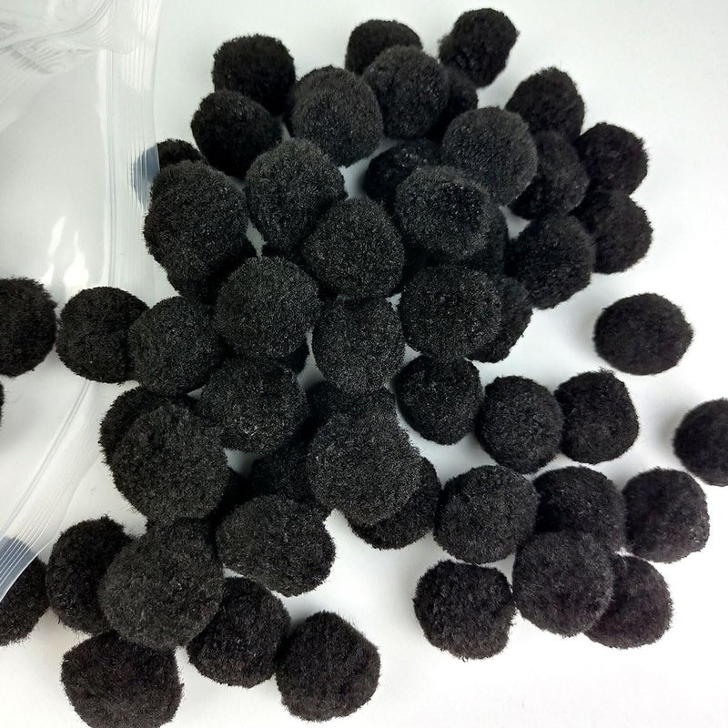 FKEYTO 200 Pieces Pom Poms, 1 Inch Craft Pom Poms, Fuzzy Pompom Puff Balls for DIY Arts, Crafts Projects, Home Decorations (Black-1) - Image 1